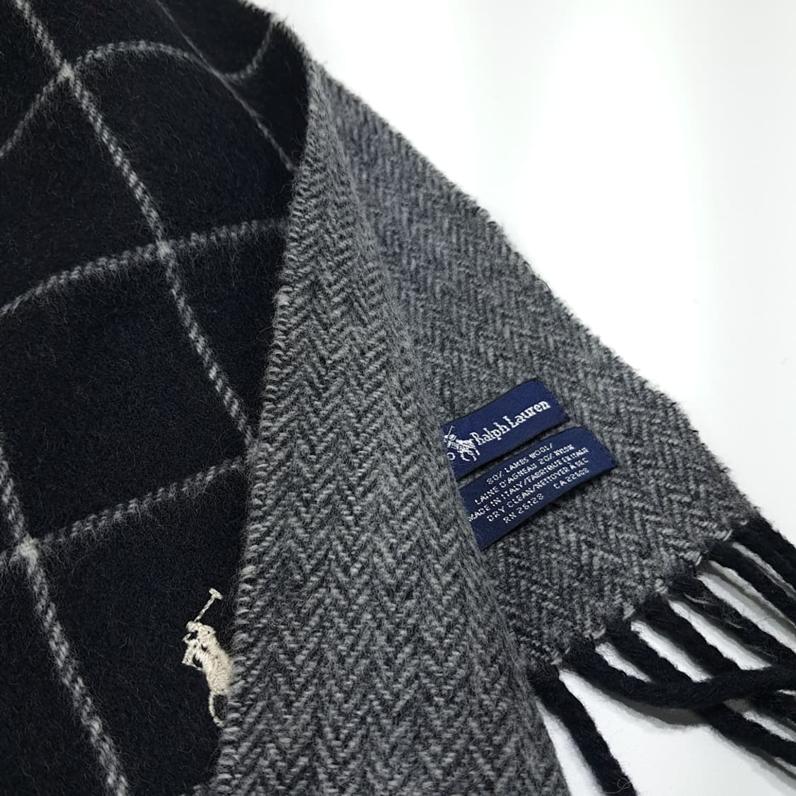 MX381 폴로 이태리판 램스울 양면 블랙 머플러 목도리 상품이미지5