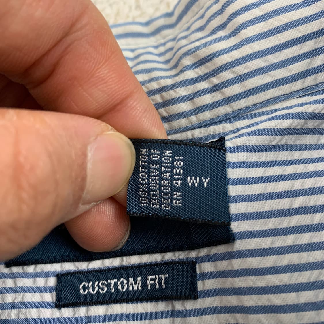 폴로 랄프로렌 포니로고 커스텀핏 시어서커 네이비 스트라이프 하프셔츠 상품이미지5