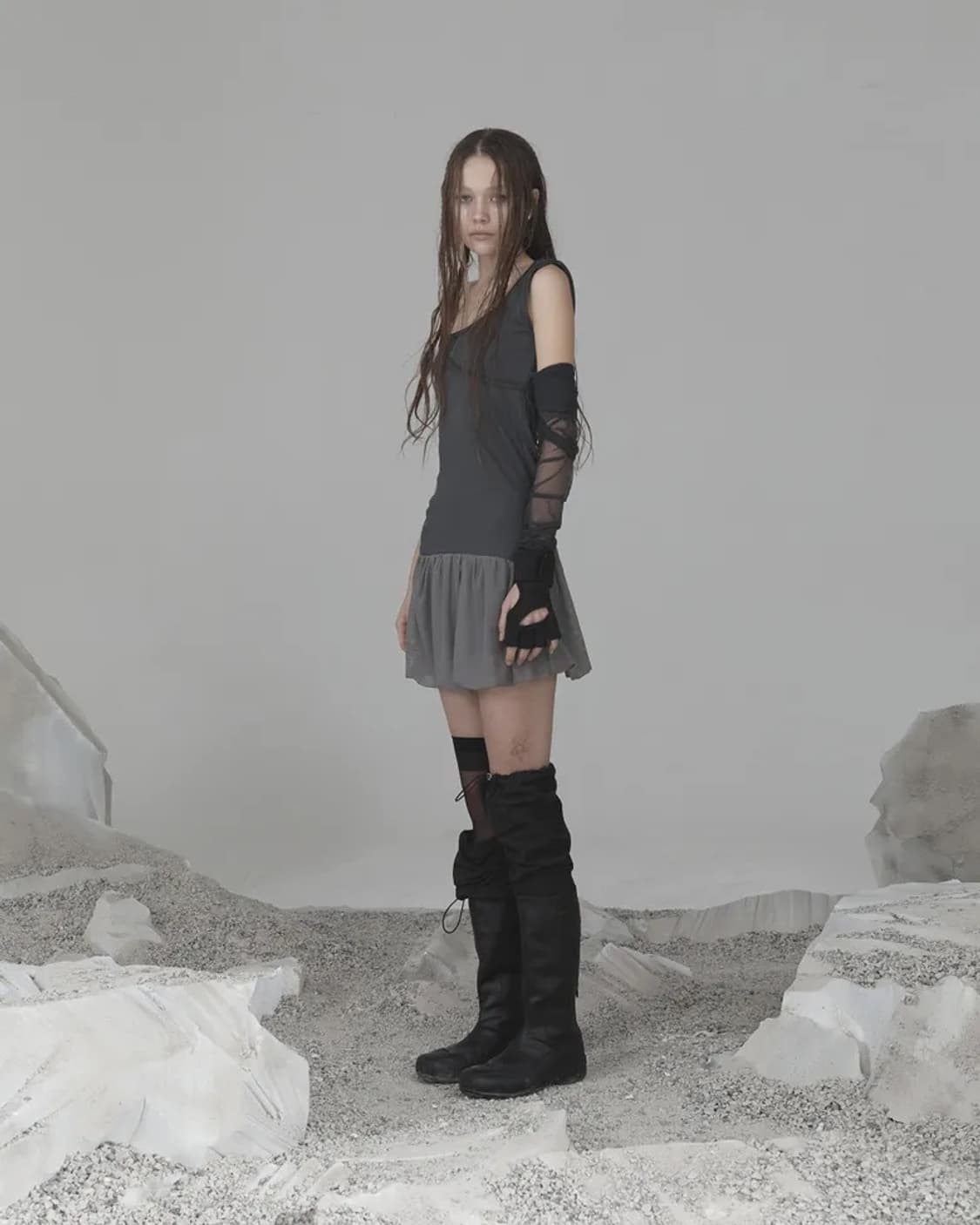 Ojos Double Layered Dress / Charcoal 상품이미지2