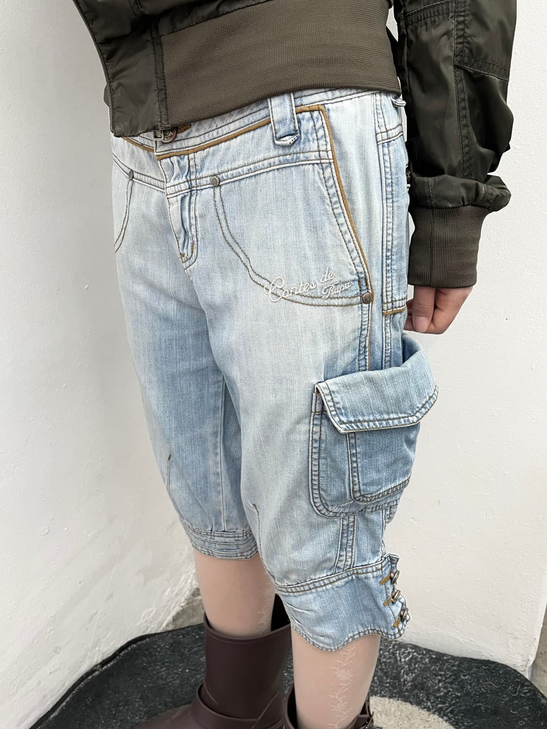 y2k 워싱 데님 버튼 카프리 팬츠  상품이미지8