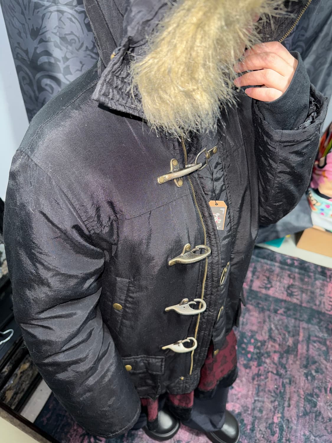 y2k 빈티지 더플 롱파카 블랙 후드퍼 코트 상품이미지4