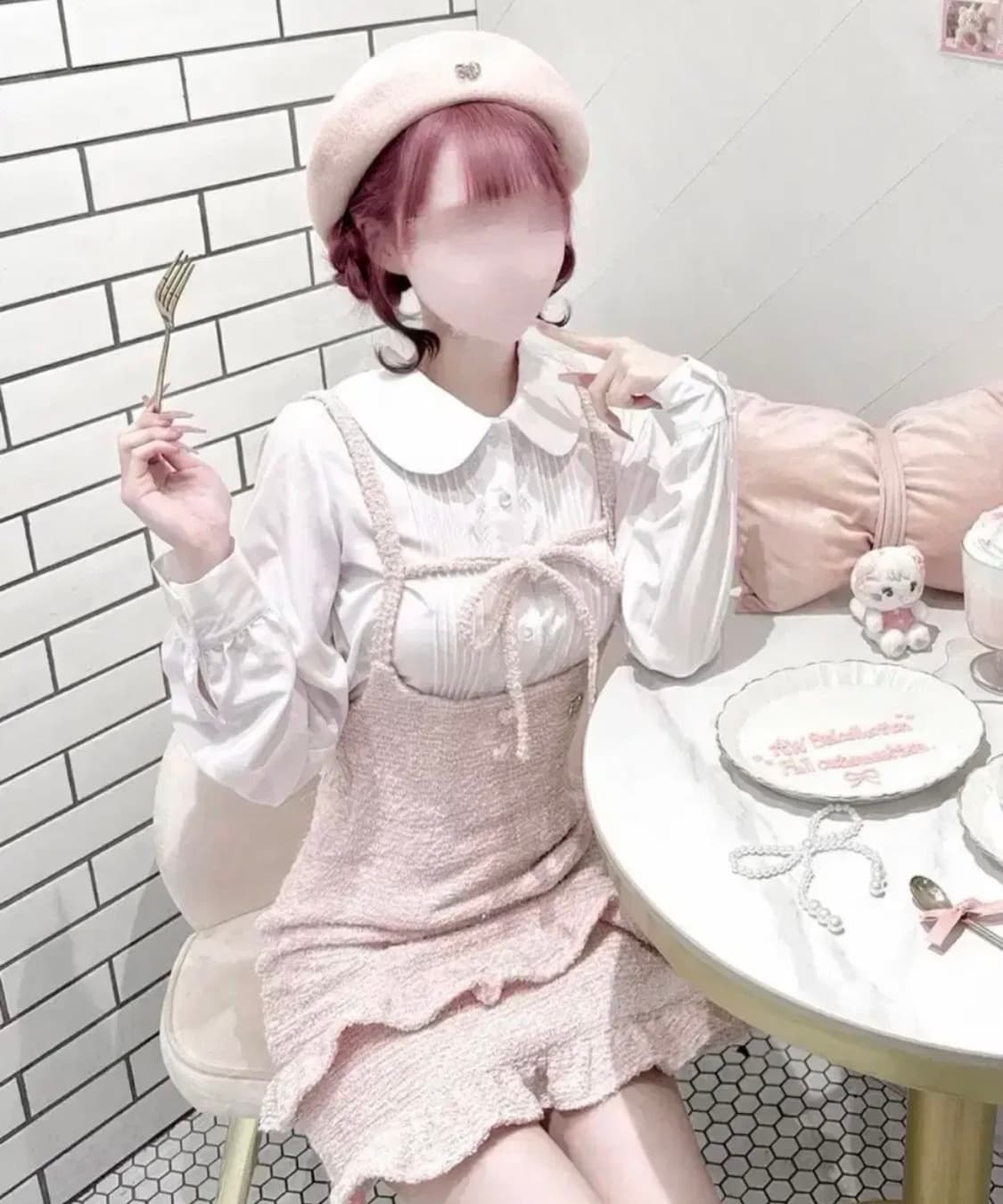 허니뮤 honey mew 핑크 트위드 셋업 스나계 지뢰계 양산형 상품이미지1