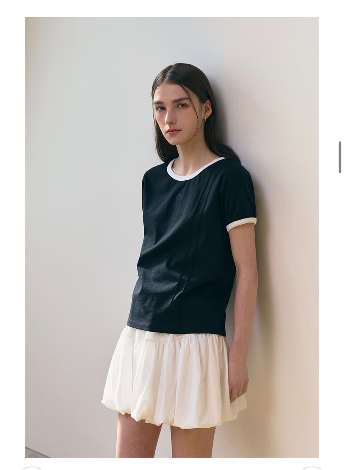 (새상품)(S) 드로우핏 우먼 더블 핀턱 링거 티셔츠 [BLACK] 반팔 상품이미지1