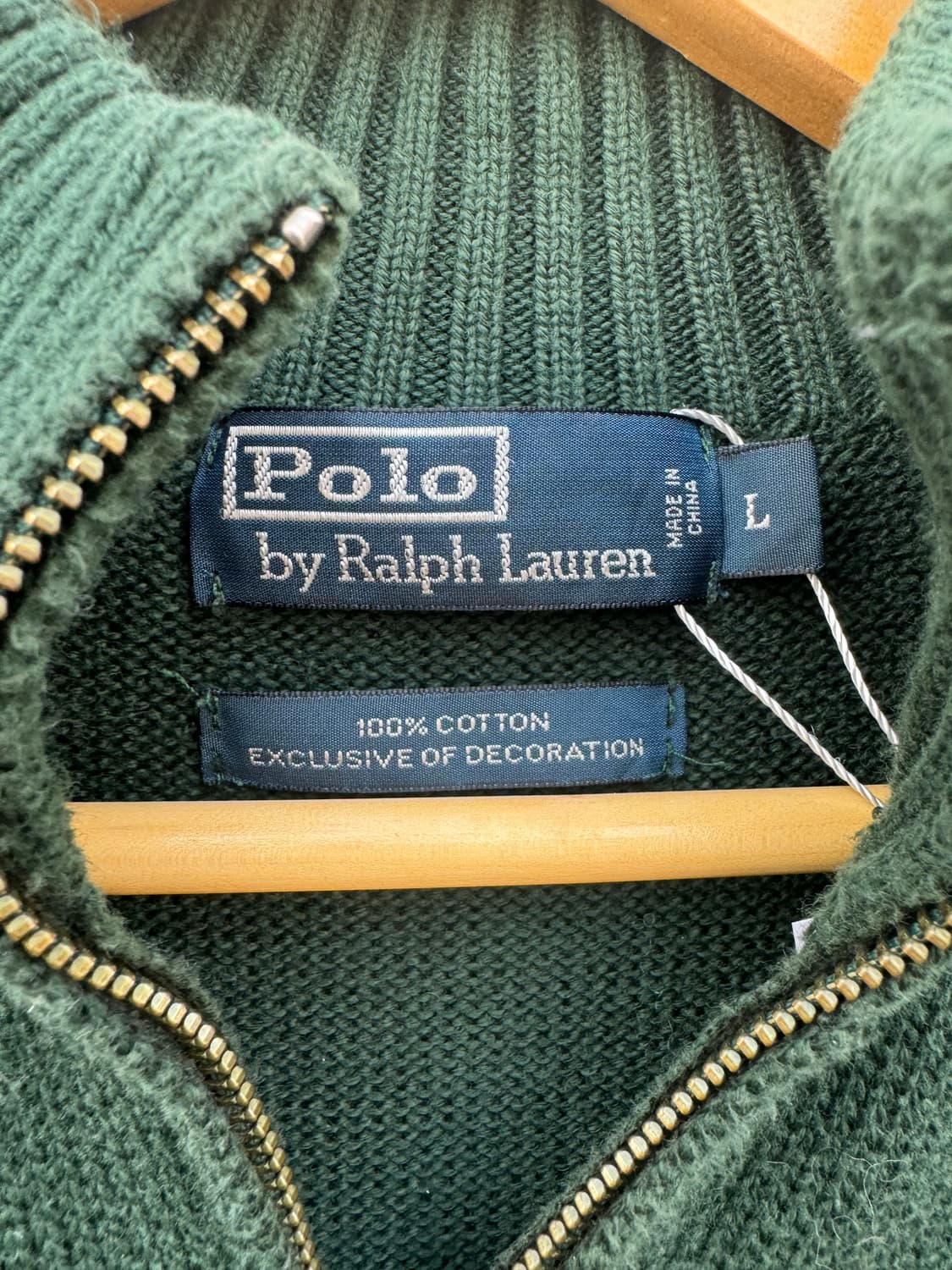 폴로 랄프로렌 빈티지 코튼100 하프집업 니트 그린 L 상품이미지4