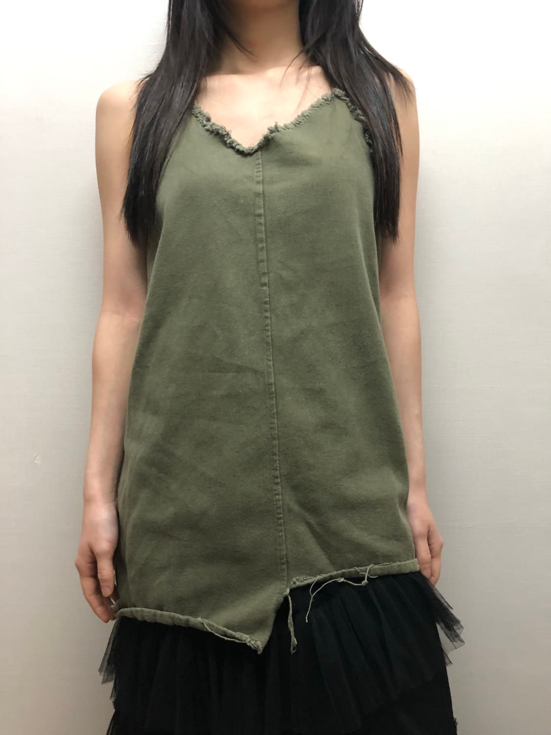 빈티지 카키 코튼 슬리브리스 상품이미지1