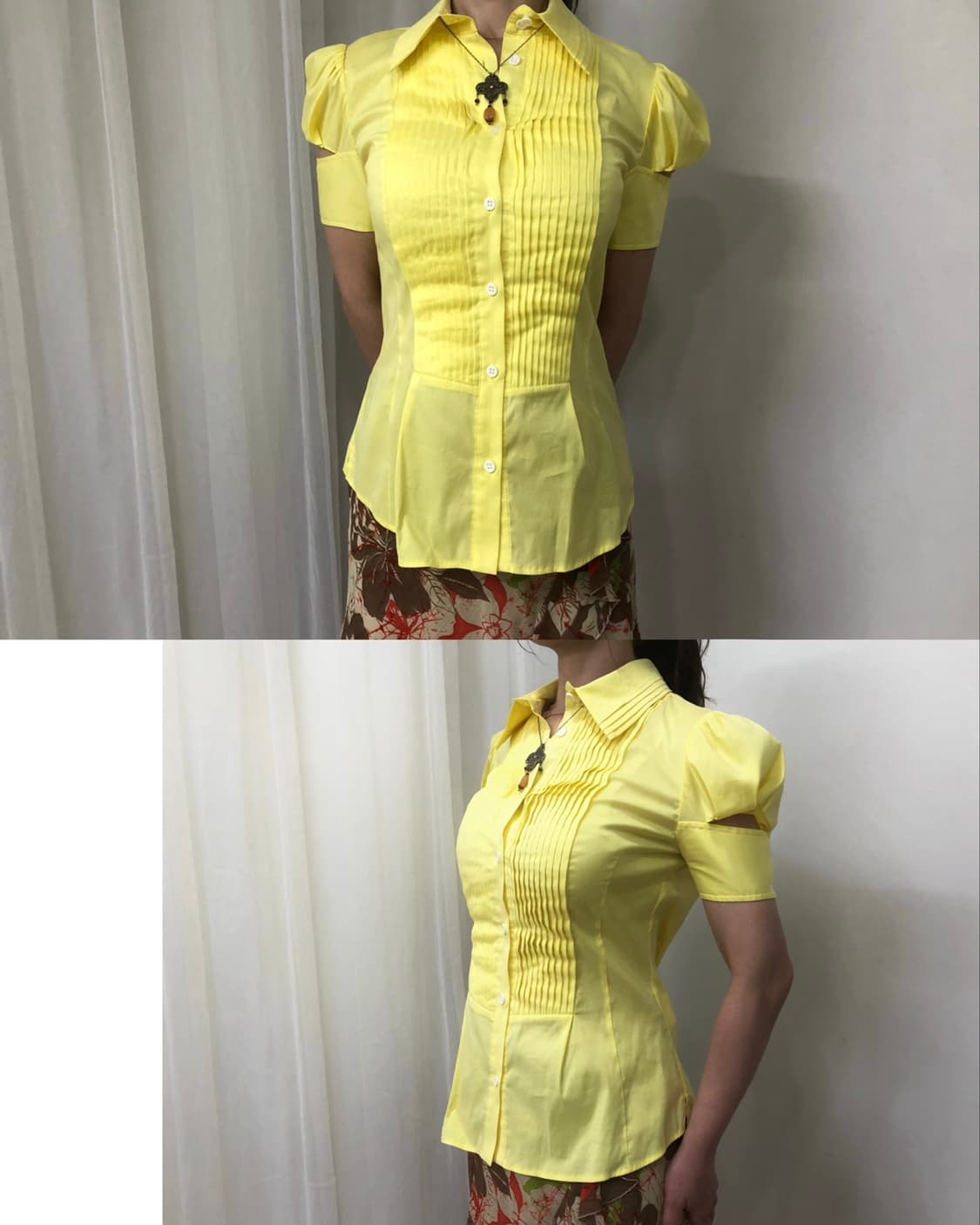 O‘2nd shirred puff-sleeve yellow blouse  상품이미지1
