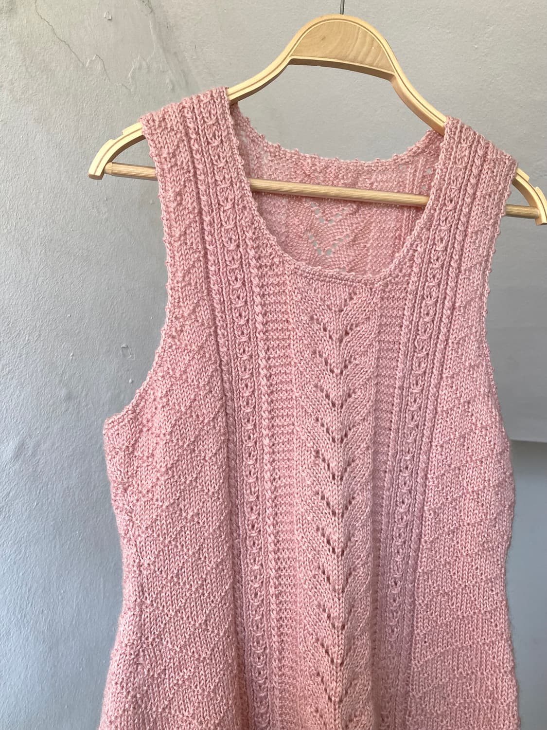 크로셰 핑크 슬리브리스 뜨개 니트 상품이미지2