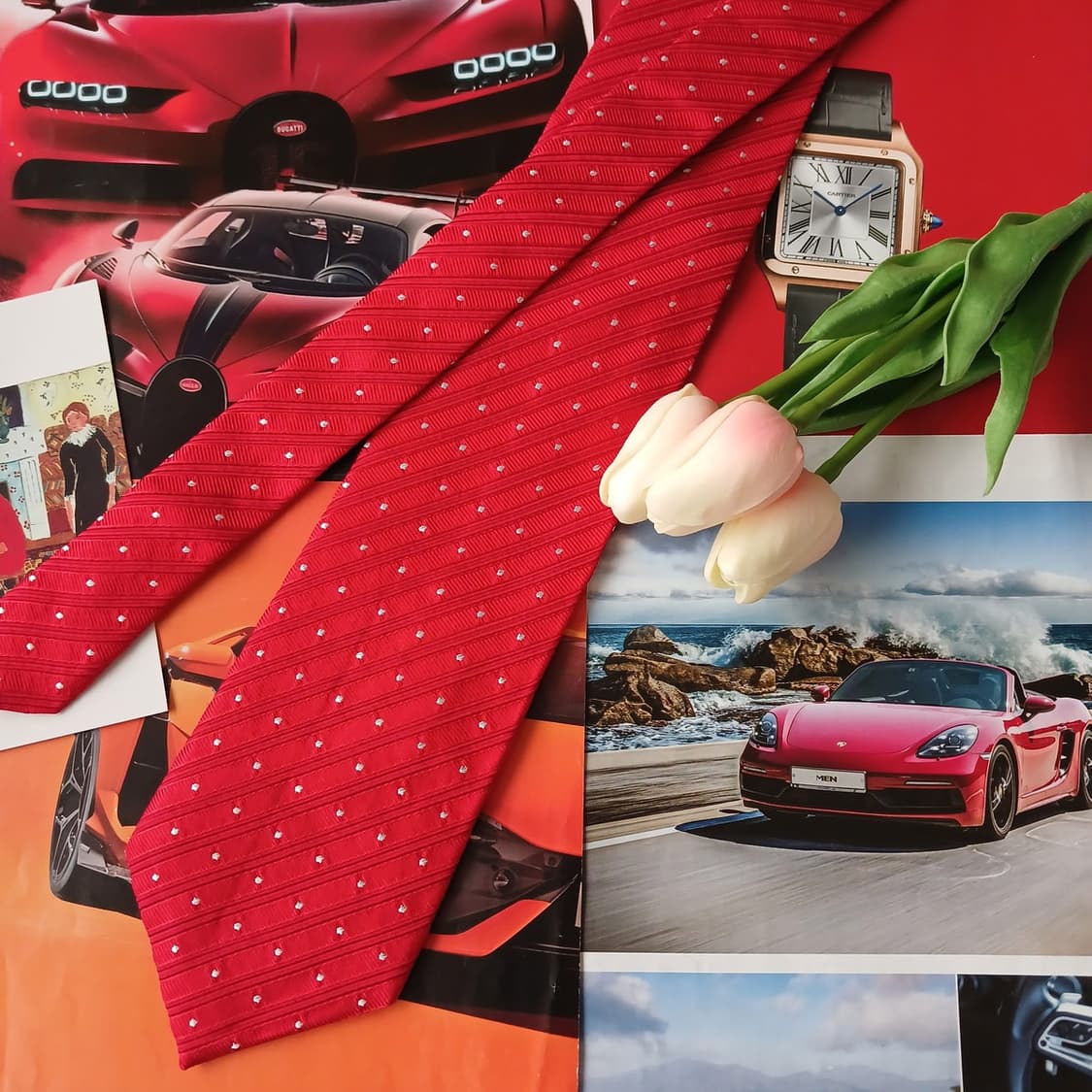 니나리치 실크 레드 마이크로 도트 넥타이 9.2cm A+등급 A18923 상품이미지3