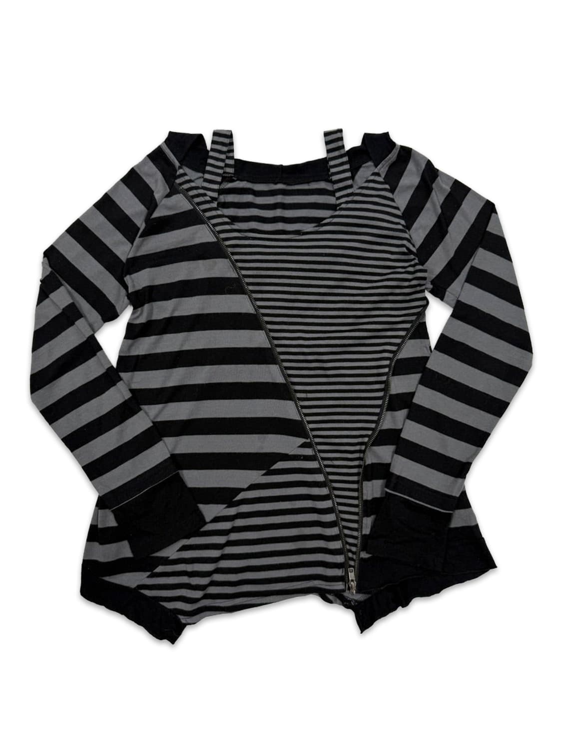 빈티지 스트라이프 언벨런스 펑크 집업 후드 상품이미지5