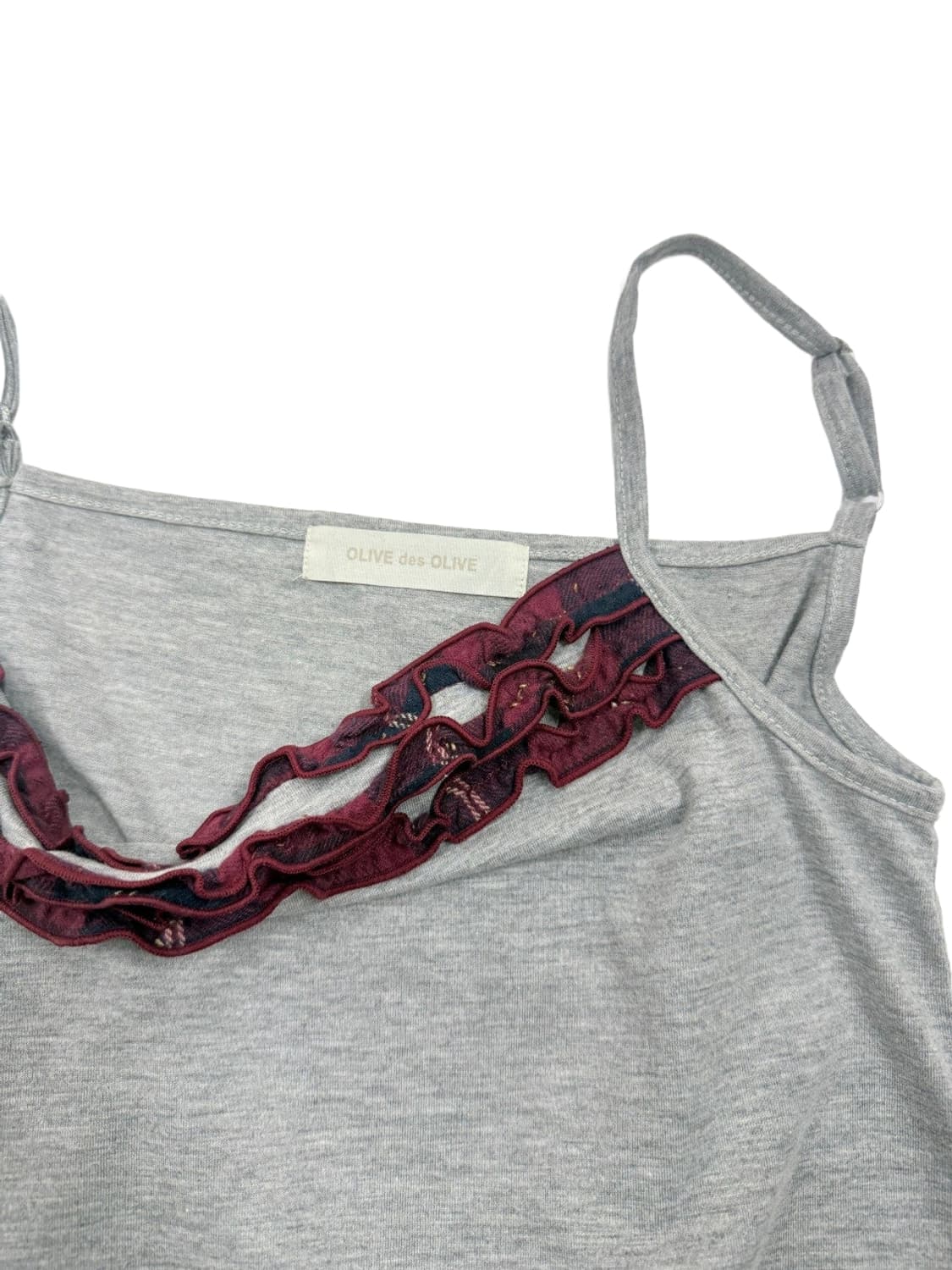 빈티지 Olive Des Olive 그레이 레드 프릴레이어드 슬리브리스 상품이미지5
