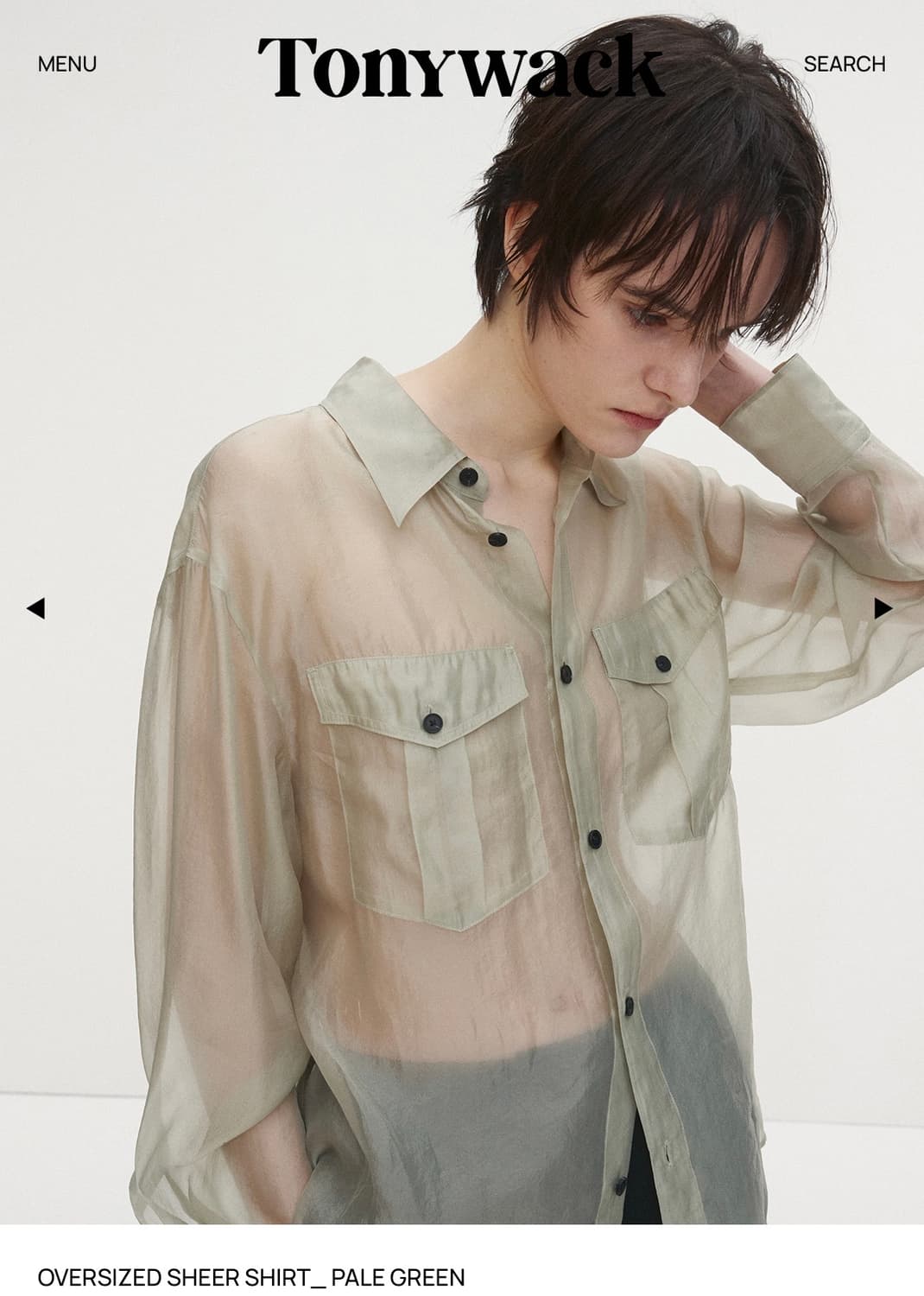 토니웩 oversized sheer shirt pale green 상품이미지3