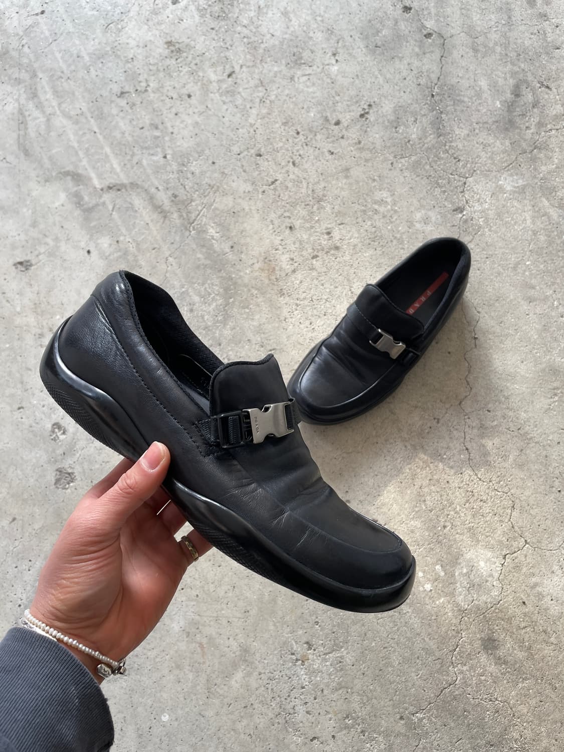 00s Prada Sports Buckle Black Loafers  상품이미지5