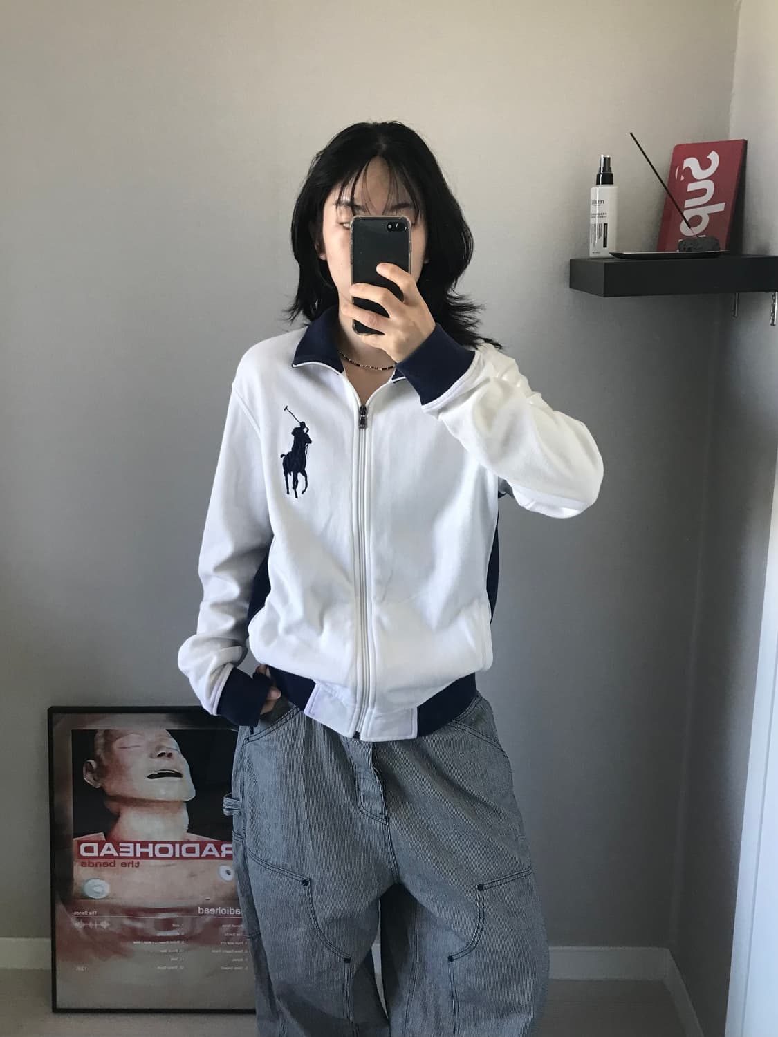 대장급 폴로 랄프로렌 빅포니로고 화이트 네이비 코튼 집업  상품이미지2