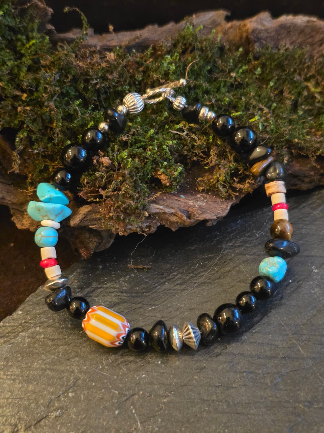 BLACK RITUAL 오닉스&티벳글라스 실버925 토글 팔찌 상품이미지6