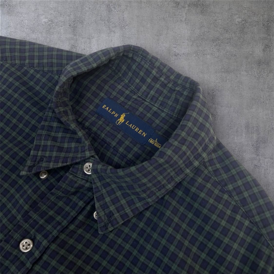 폴로 랄프로렌 네이비 그린 타탄체크 자수로고 셔츠 L 상품이미지2