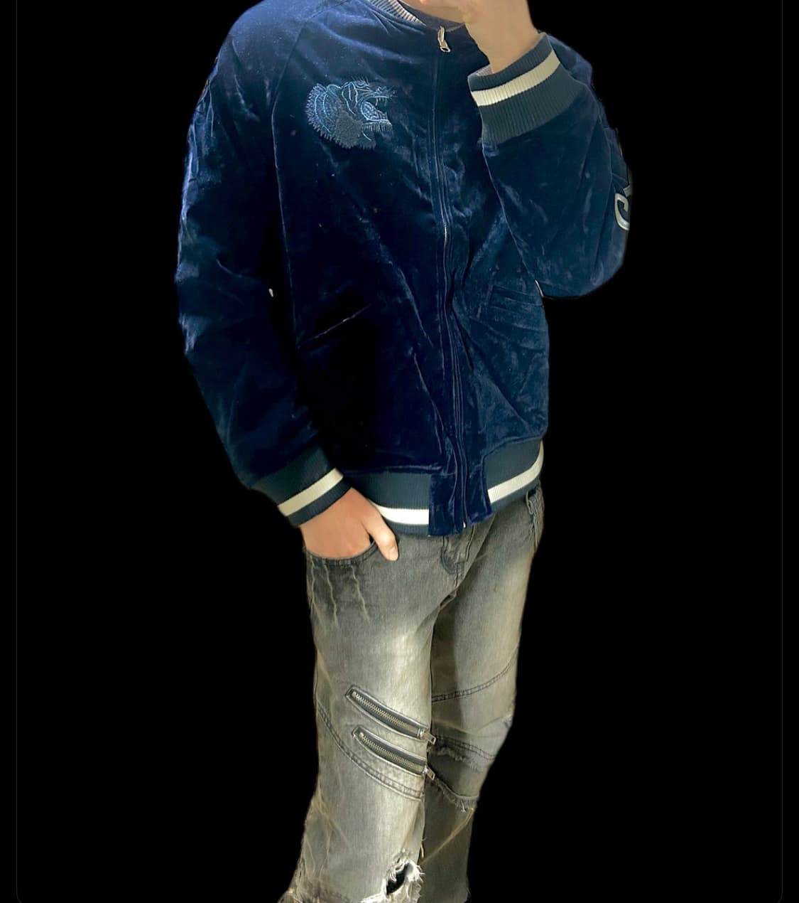 일본 빈티지 리버시블 벨벳 스카잔 상품이미지2