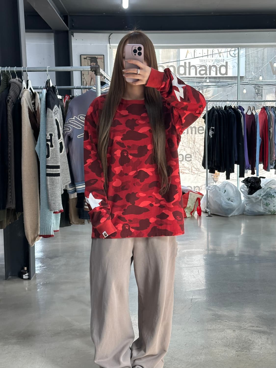 베이프 스타카모 롱슬리브긴팔티 적계 상품이미지3