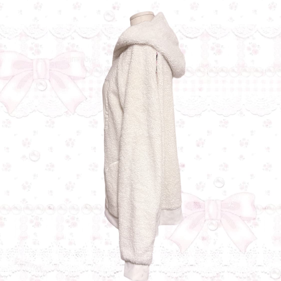 히메갸루 핀터깔 생화이트 사쿠라 벚꽃 포인트 후드 후리스 집업  상품이미지2