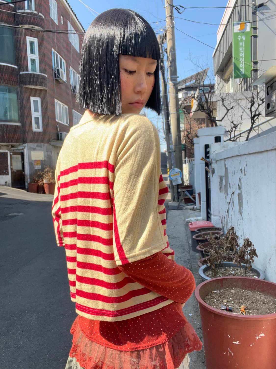 모리걸 도트 레이스 탑 니트 세트 상품이미지3