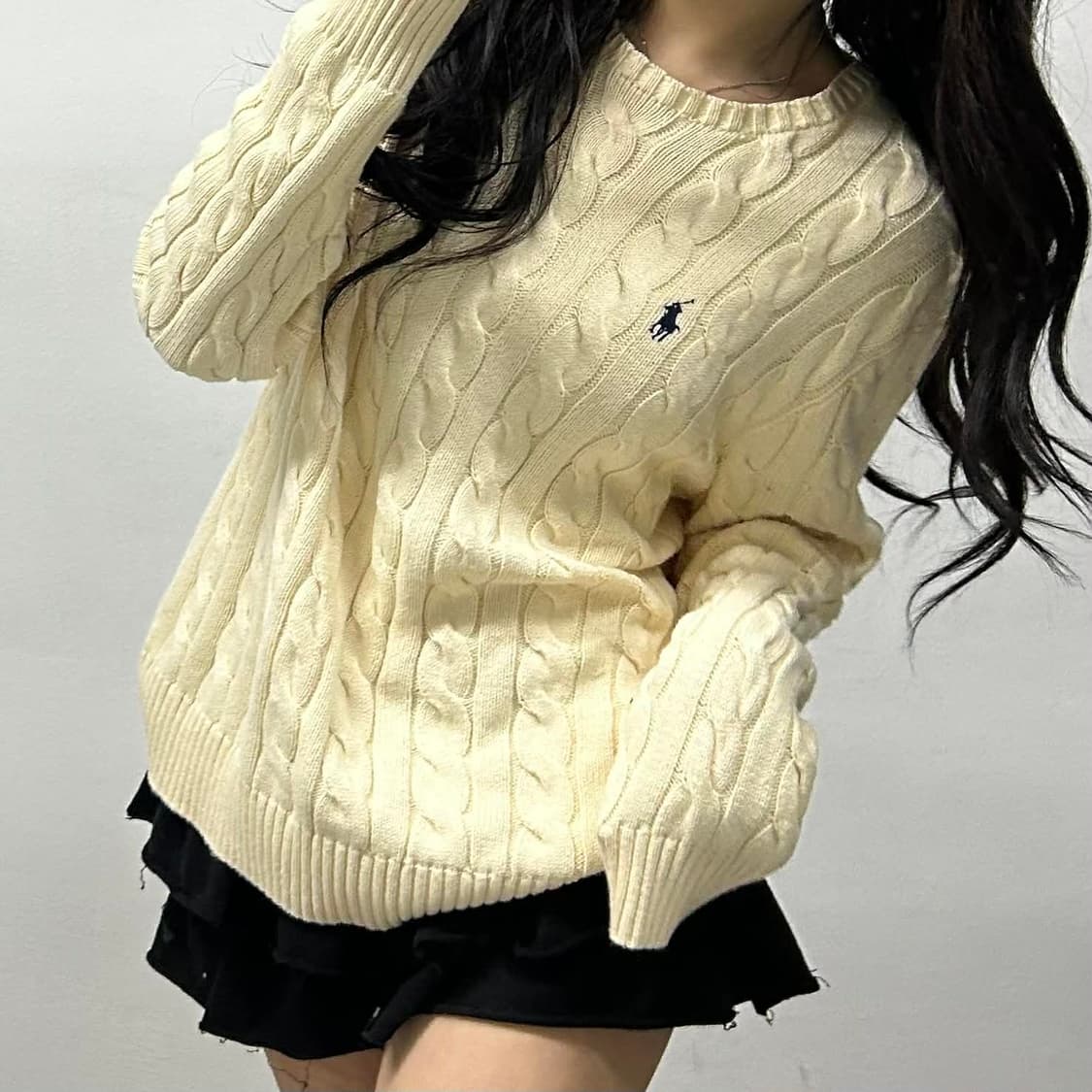 폴로 랄프로렌 신형 큐알택 아이보리 케이블 크루넥 니트 스웨터(M) 상품이미지2
