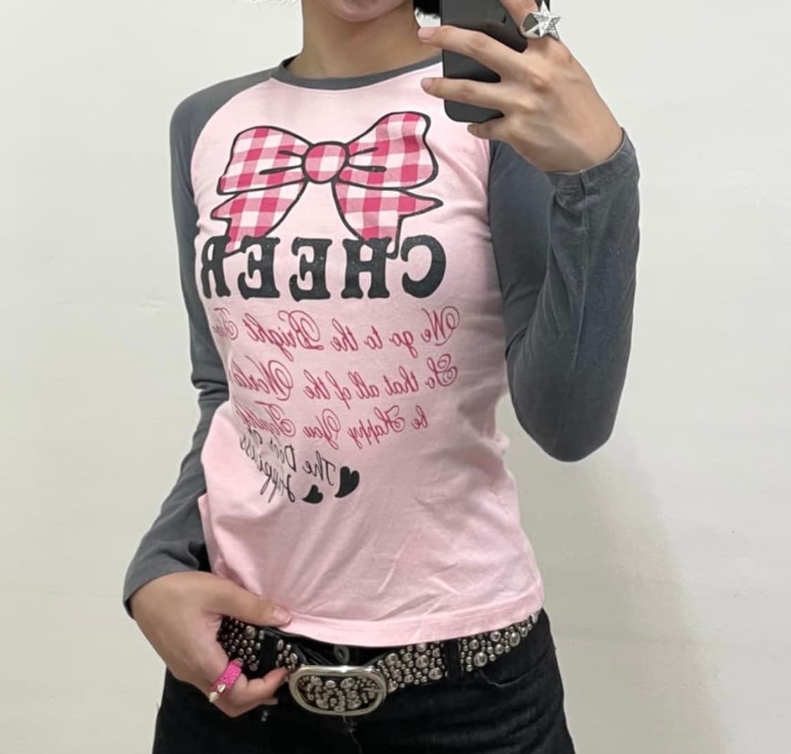 너드 나그랑 롱스리브 빈티지 긴팔티 리본 와이즈걸 카모메산장 상품이미지1