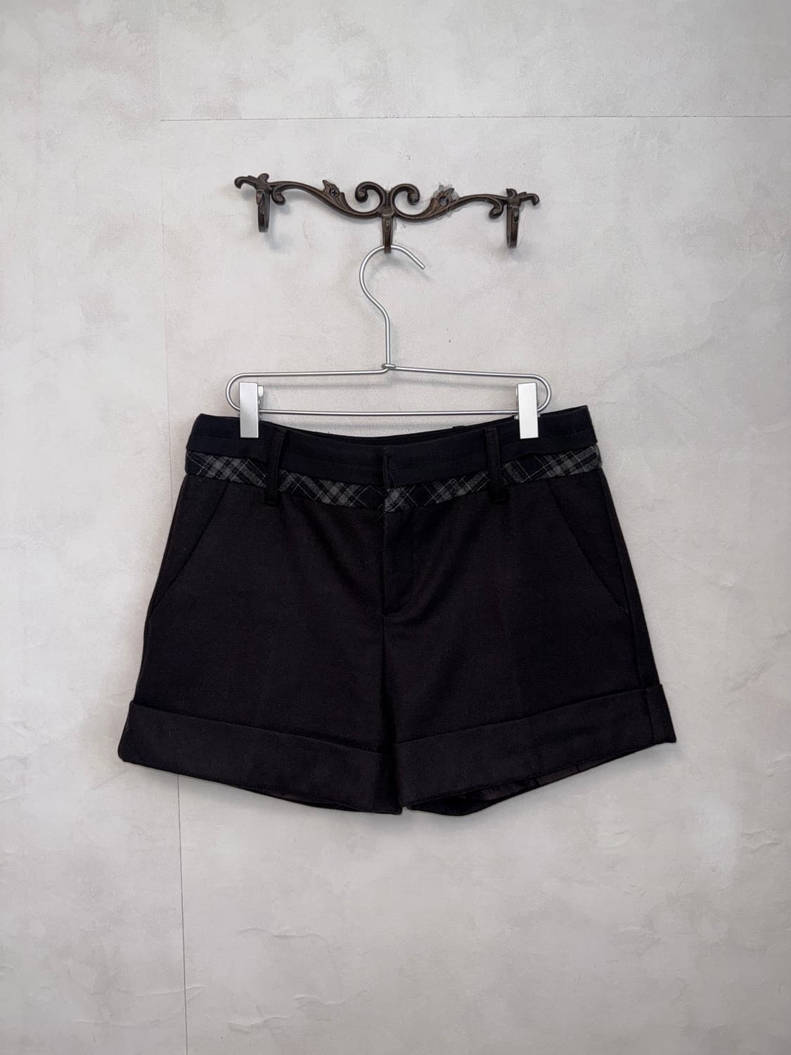 Tankus black check wool short pants 상품이미지1