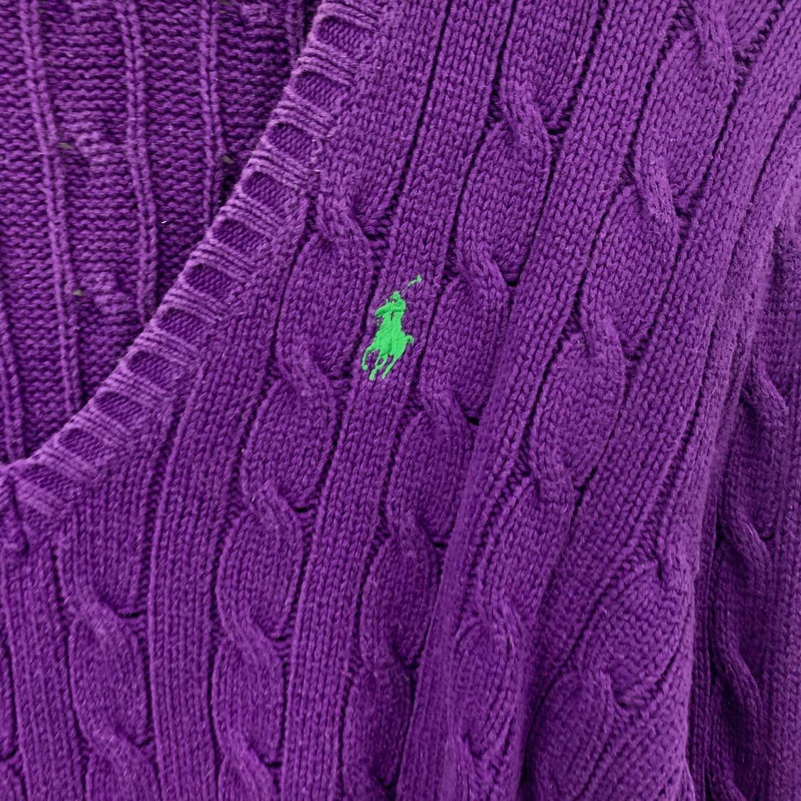 폴로 랄프로렌 퍼플 브이넥 꽈배기 니트 상품이미지3