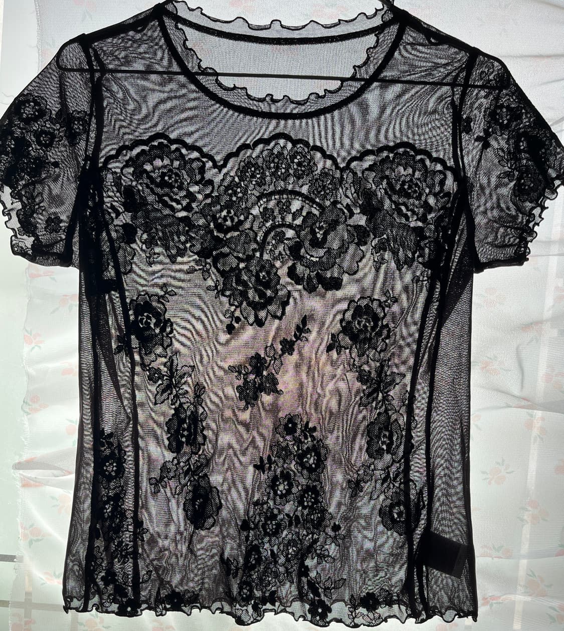 DARK PURPLE FLORAL LACE TOP 상품이미지1