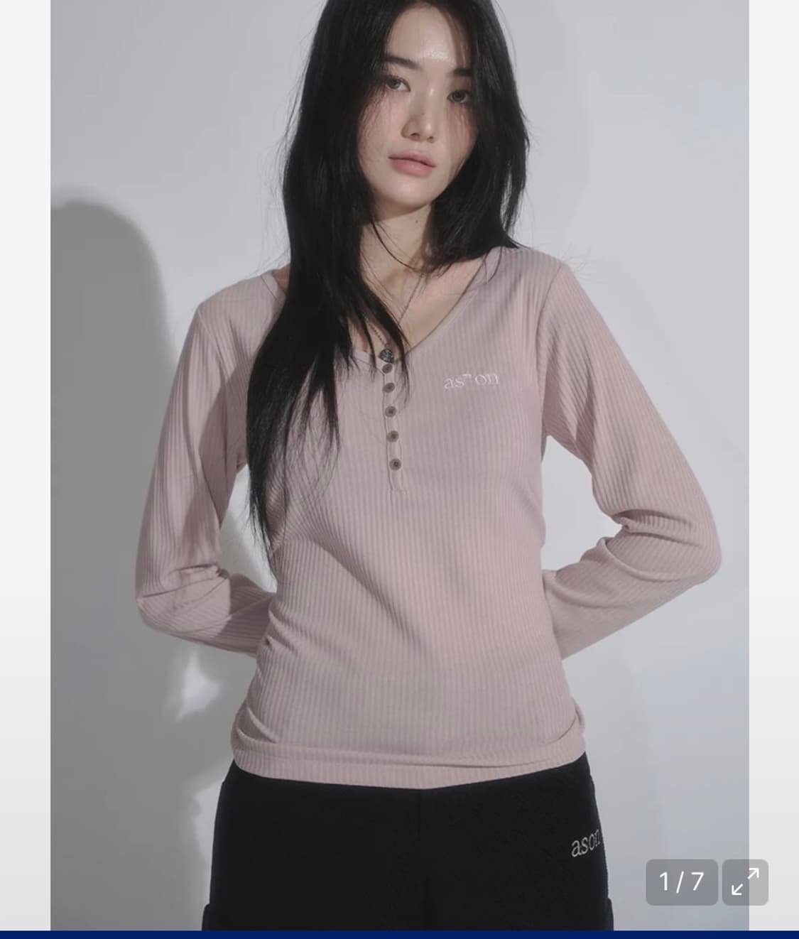 애즈온 wish ribbed button tee 핑크 상품이미지1