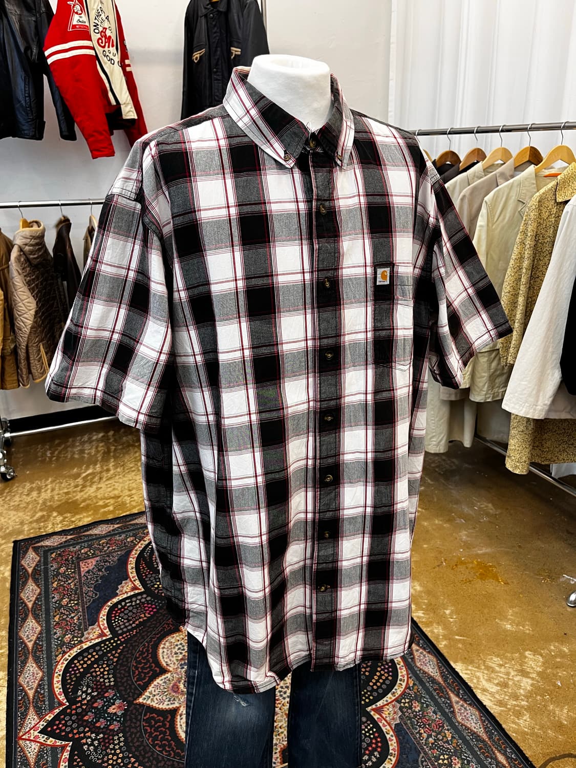 칼하트 코튼 체크 반팔 셔츠 블랙/레드 상품이미지1