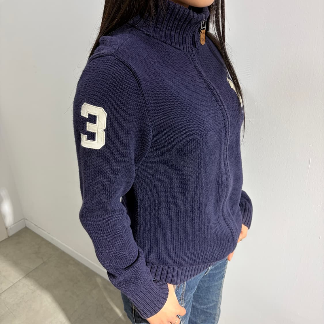 폴로 빅포니 남색 니트 집업 자켓 상품이미지2