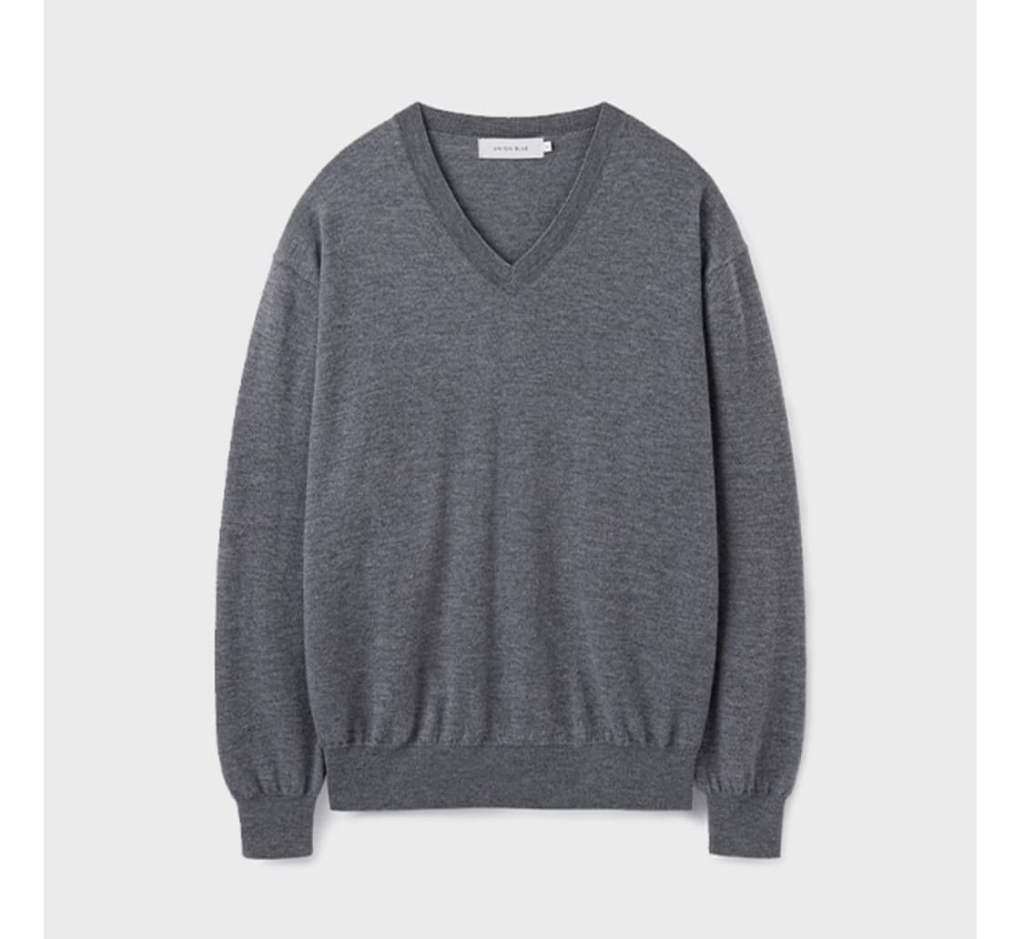 [L] 유니온블루 그랜드 크루 브이넥 니트 멜란지 그레이 상품이미지1