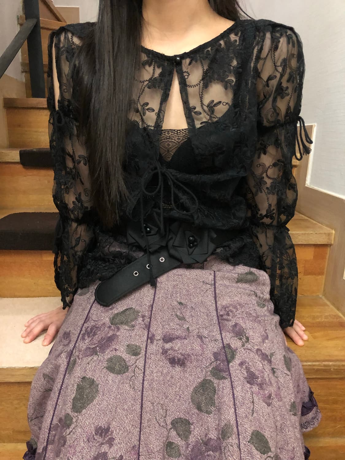 빈티지 블랙 레이스 시스루 탑 상품이미지3