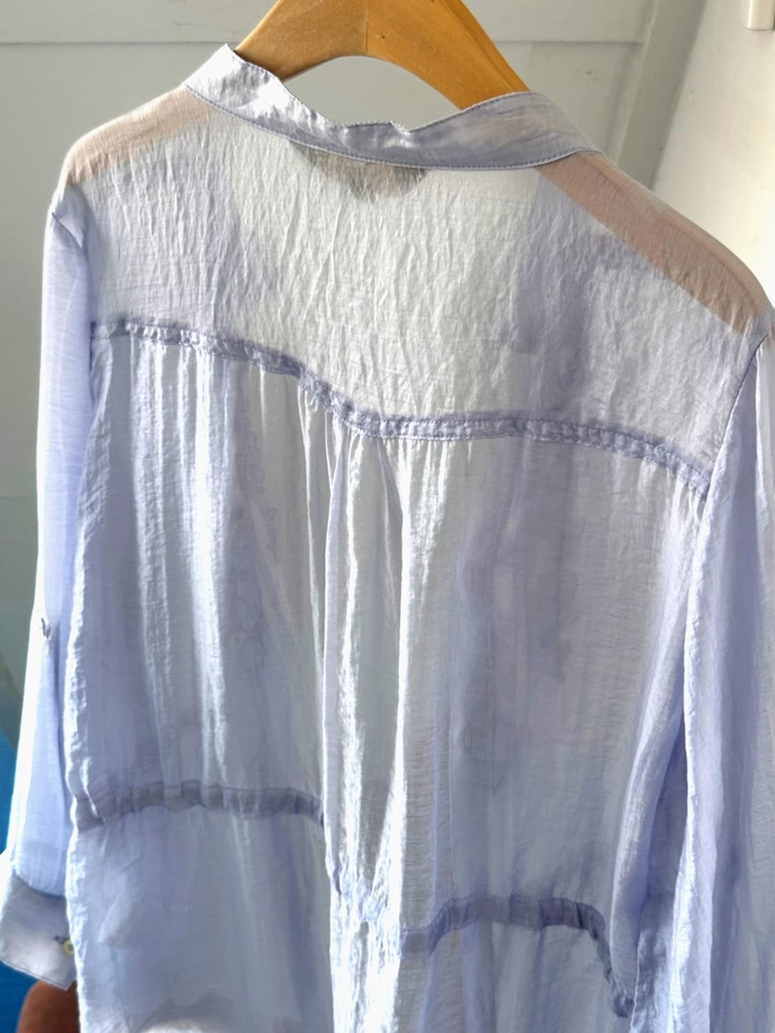 Sheer fabric shirred design blouse shirt 상품이미지7