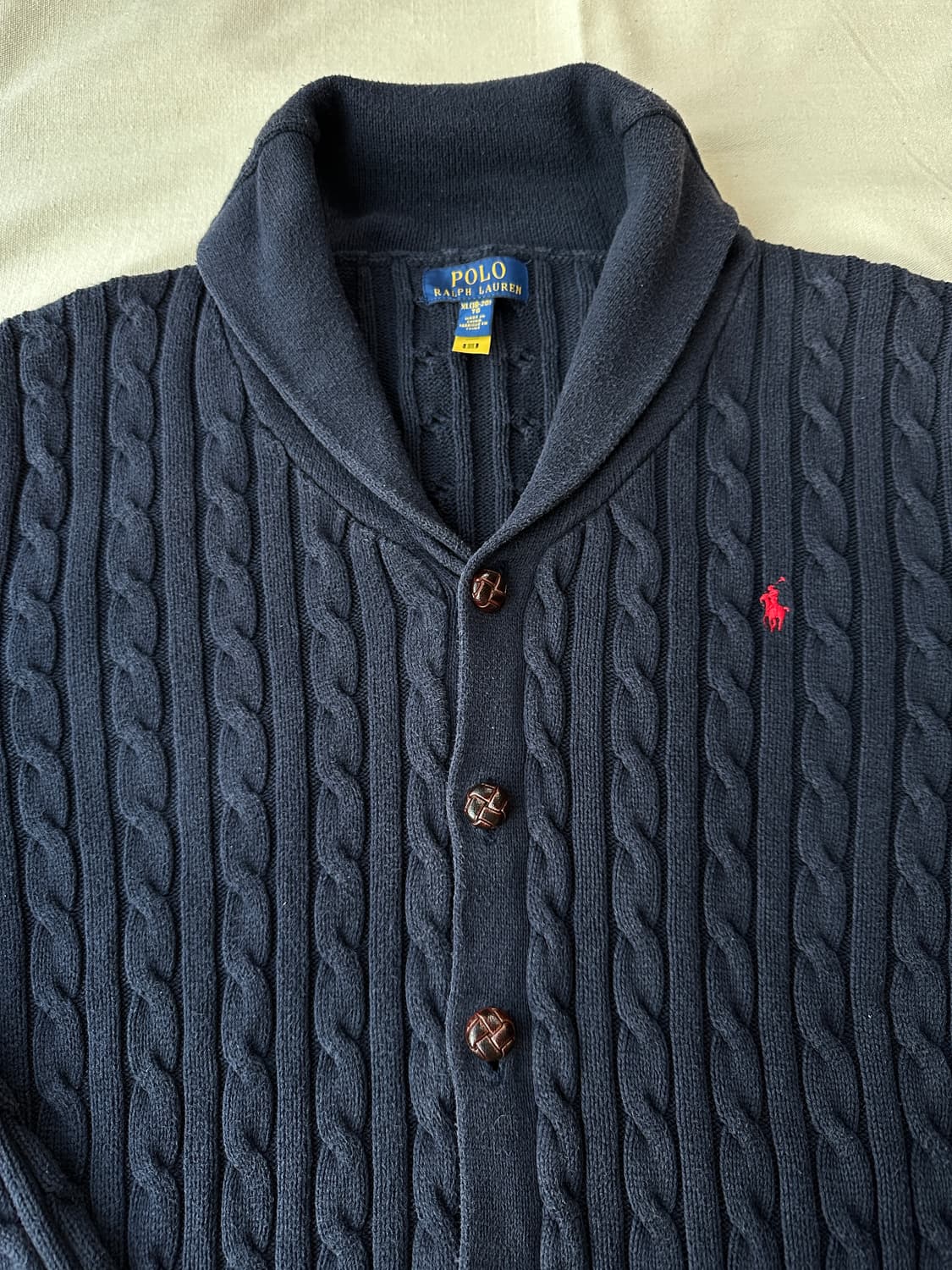 폴로 꽈배기 숄카라 니트 가디건 보이즈 XL 상품이미지2