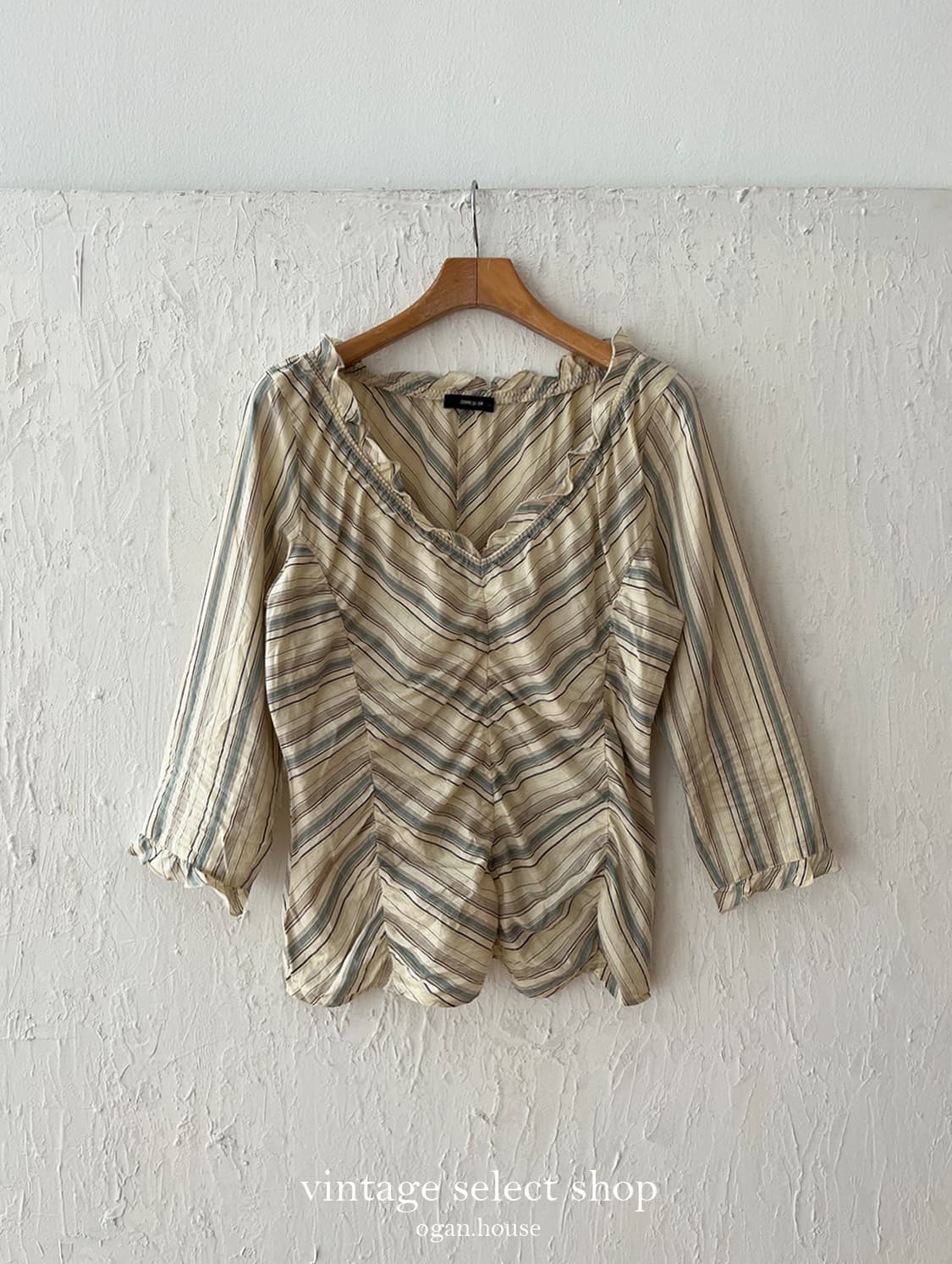 vintage stripe shirring blouse 상품이미지1