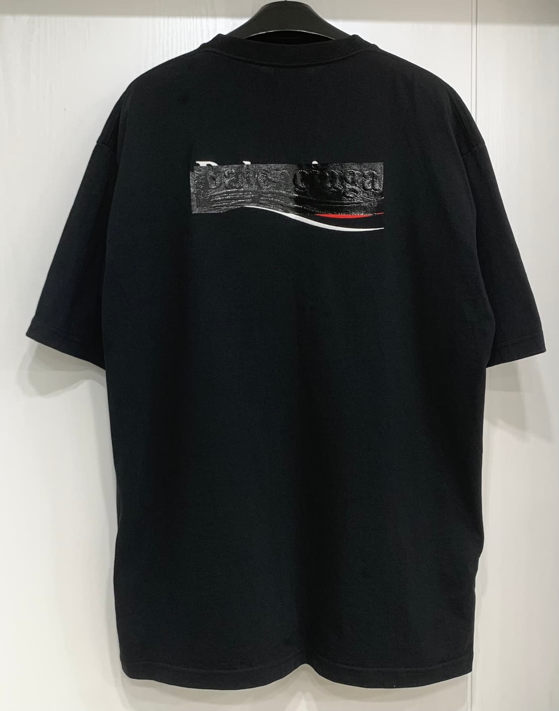 [S]발렌시아가 개퍼 반팔 티셔츠 라지 핏 블랙 테이프 상품이미지1