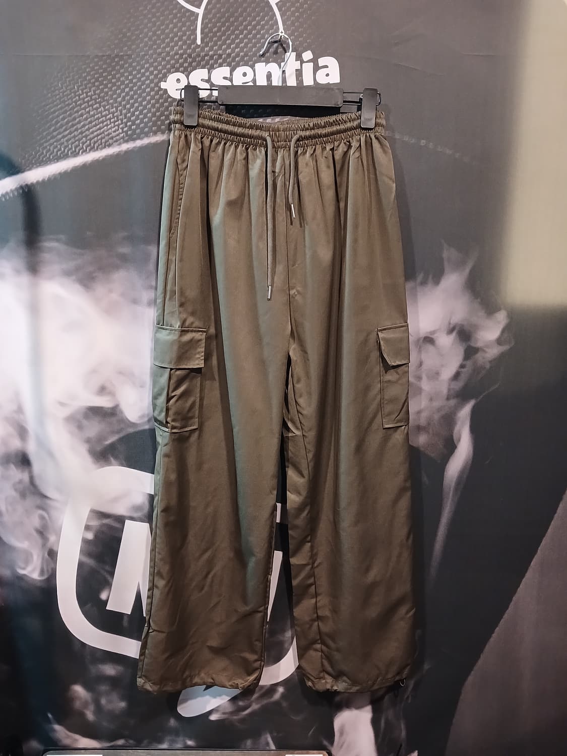 카키 카고 밑단 스트링 와이드 팬츠 상품이미지1