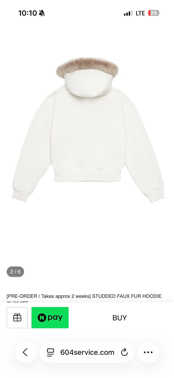 604service 서비스 스터드 폭스 퍼 후드집업 화이트 점퍼 y2k 상품이미지3