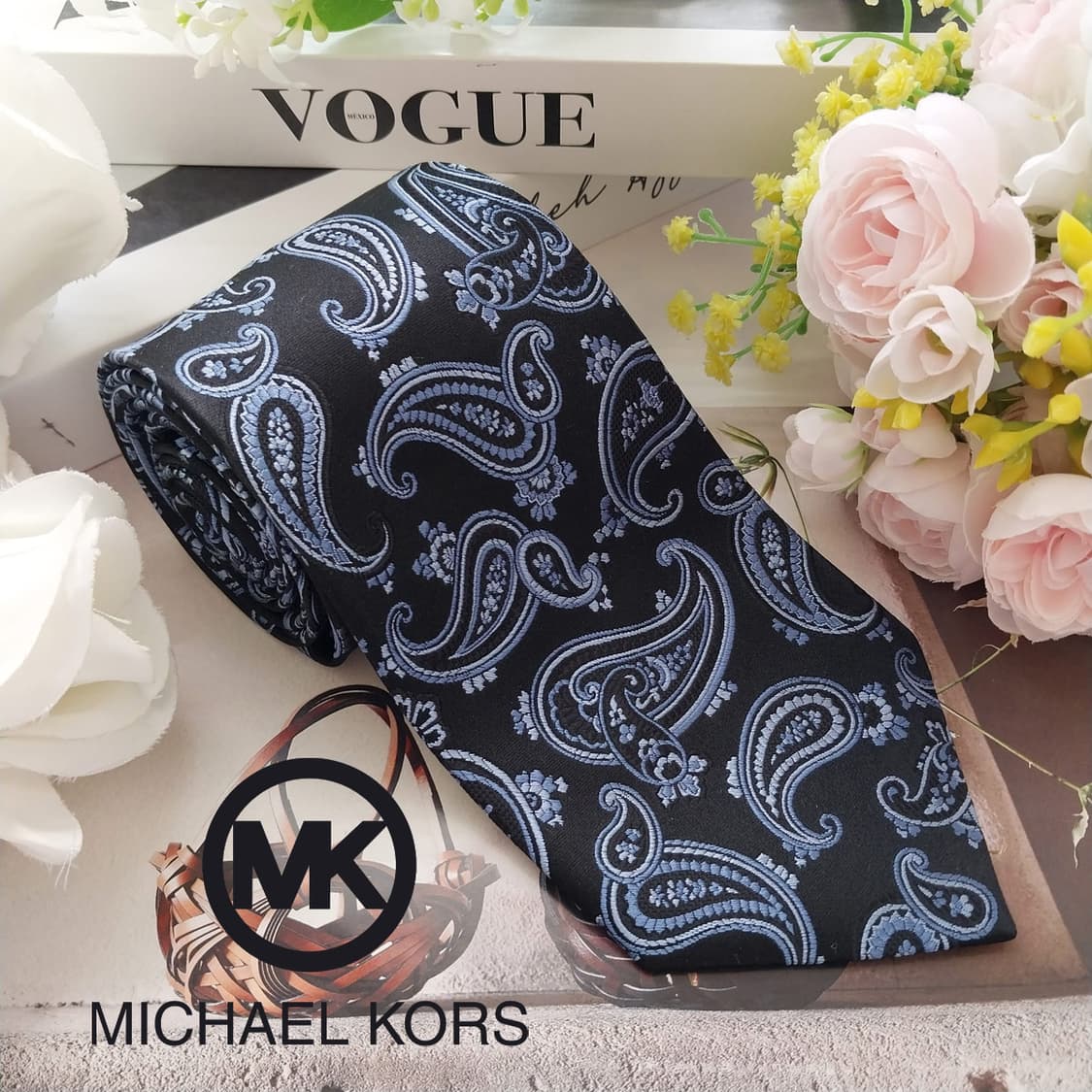 마이클코어스 실크 블랙 페이즐리 넥타이 9cm A+등급 K2360 상품이미지2