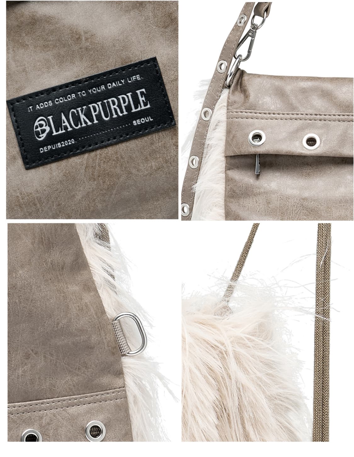 새제품/ 블랙퍼플 3way 럭키 울프 백 퍼 백팩 크로스백 가방 숄더백 상품이미지4