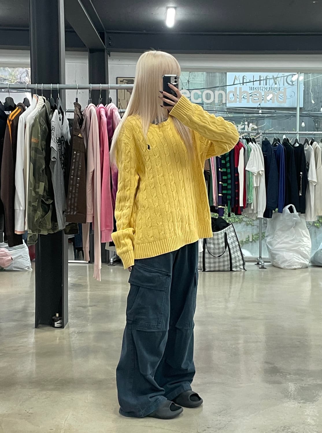 폴로 랄프로렌 옐로우 꽈배기 케이블 오버핏 니트 상품이미지3