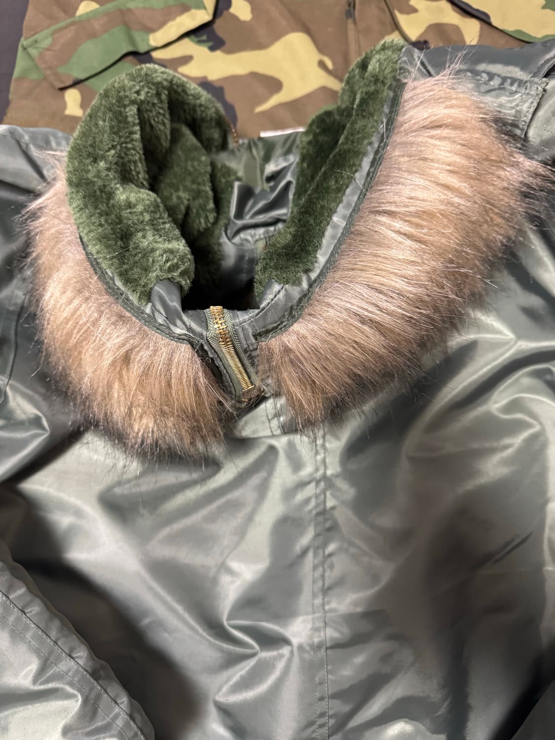 2회착용 밀리터리 N2B 플라이트 패딩 자켓 세이지그린 S 실사이즈105 상품이미지5