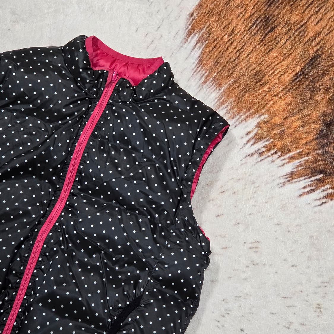 빈티지 블랙 핑크 도트 리버시블 경량패딩  상품이미지8