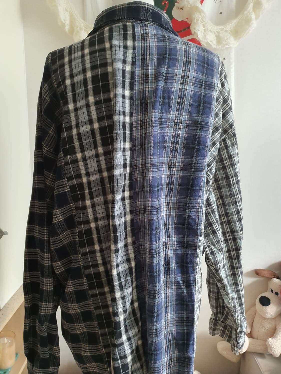 [모리걸] 배색 패치워크 체크 남방 셔츠 상품이미지5