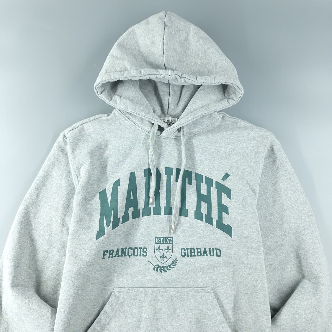 마리떼 프랑소와 저버 그레이 그린 배색 빅프린팅 헤비코튼 후드 티셔츠 M 상품이미지4