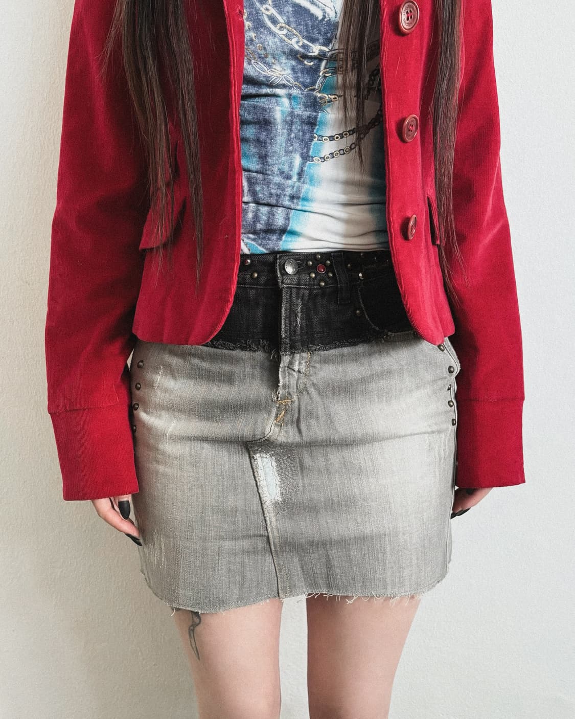 코스튬내셔널 스터드 투톤 데님 미니스커트 상품이미지1