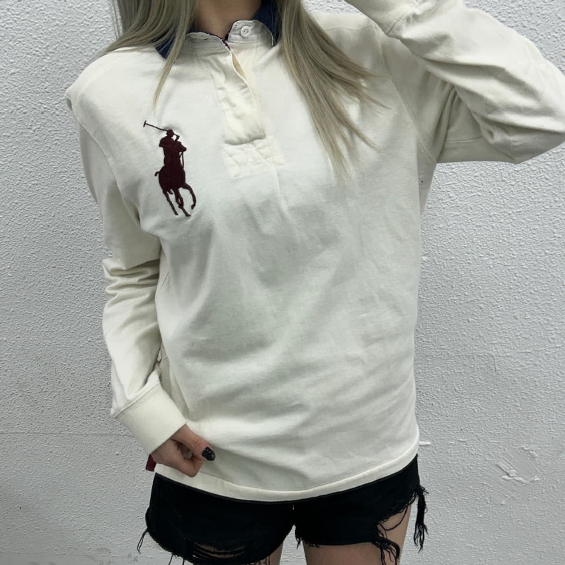 폴로 랄프로렌 버건디 빅포니 화이트 카라티 S 상품이미지1