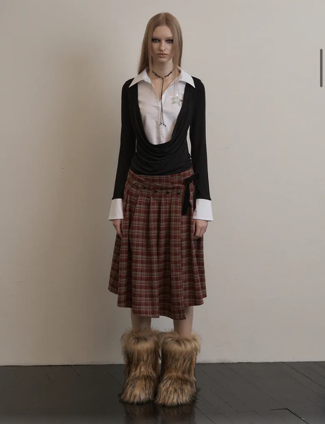 셋업이엑스이 check wrap skirt 레드 체크 랩 스커트 상품이미지1
