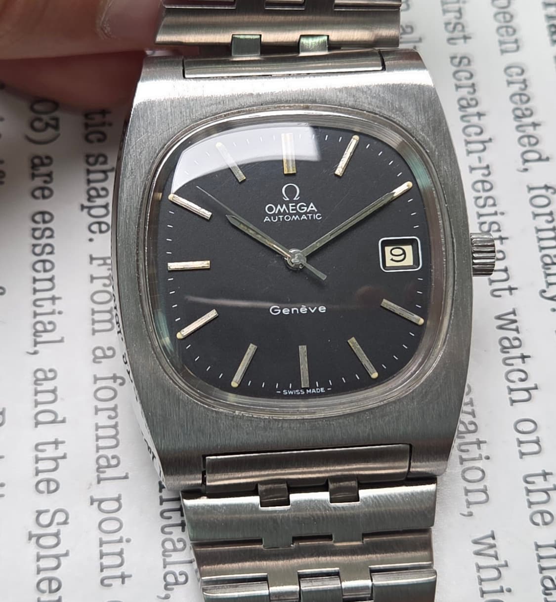 레어] 빈티지 오메가 제네브 테레비 점보 매트블랙 싱글데이트 브레이슬릿  상품이미지10